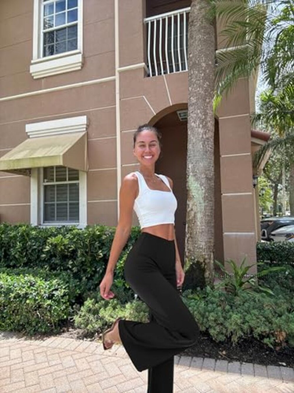 High Waist Wide Leg Pants, Stretch Nylon, Casual Workout Wear - Picture 4 of 6